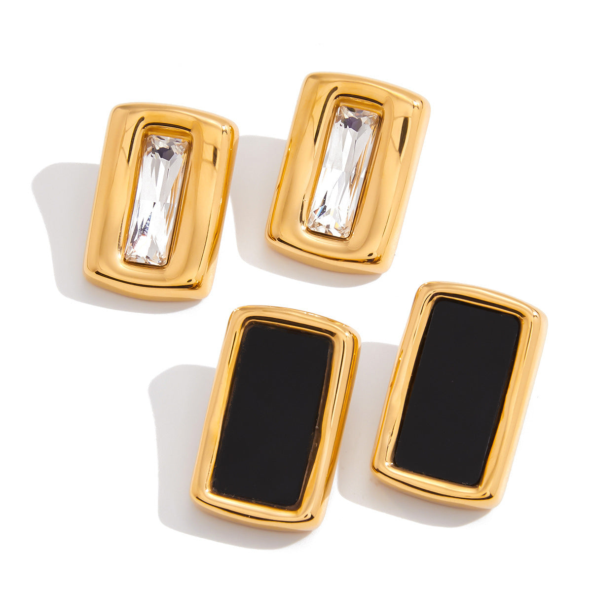 Retro Geometric Earrings For Women In Titanium Steel With Zircon Inlay, Electroplated Finish And 304 Stainless Steel Ear Pins
