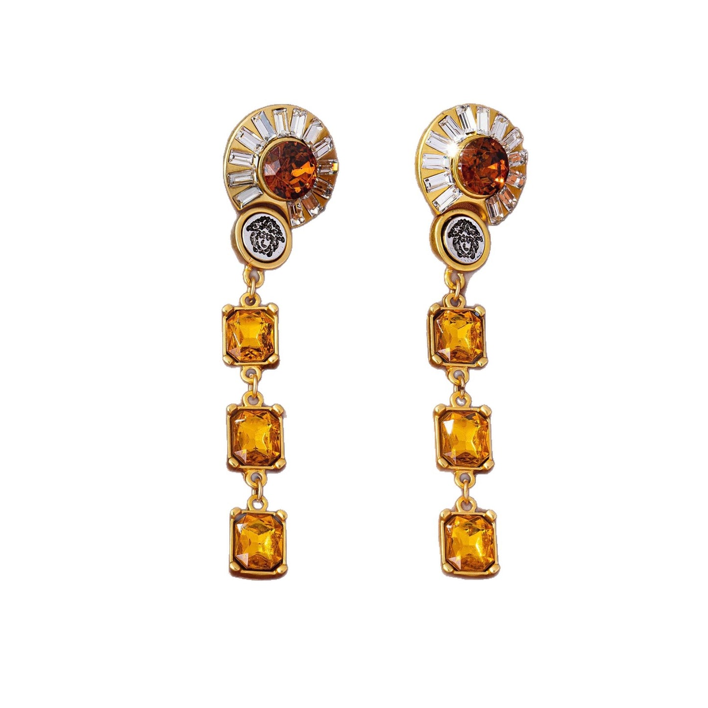 Water Droplets Tassel Drop Earrings For Unisex Featuring Orange Zinc Alloy With Rhinestones And 925 Sterling Silver Studs
