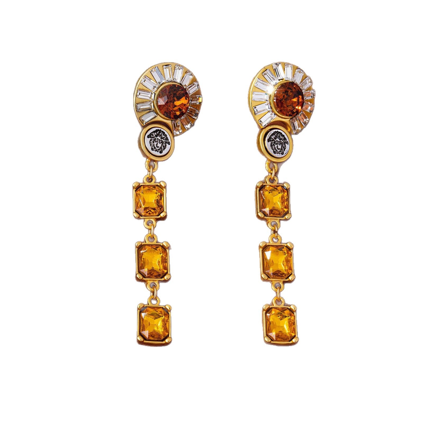 Water Droplets Tassel Drop Earrings For Unisex Featuring Orange Zinc Alloy With Rhinestones And 925 Sterling Silver Studs