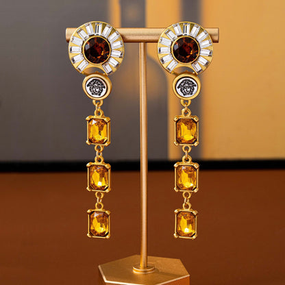 Water Droplets Tassel Drop Earrings For Unisex Featuring Orange Zinc Alloy With Rhinestones And 925 Sterling Silver Studs
