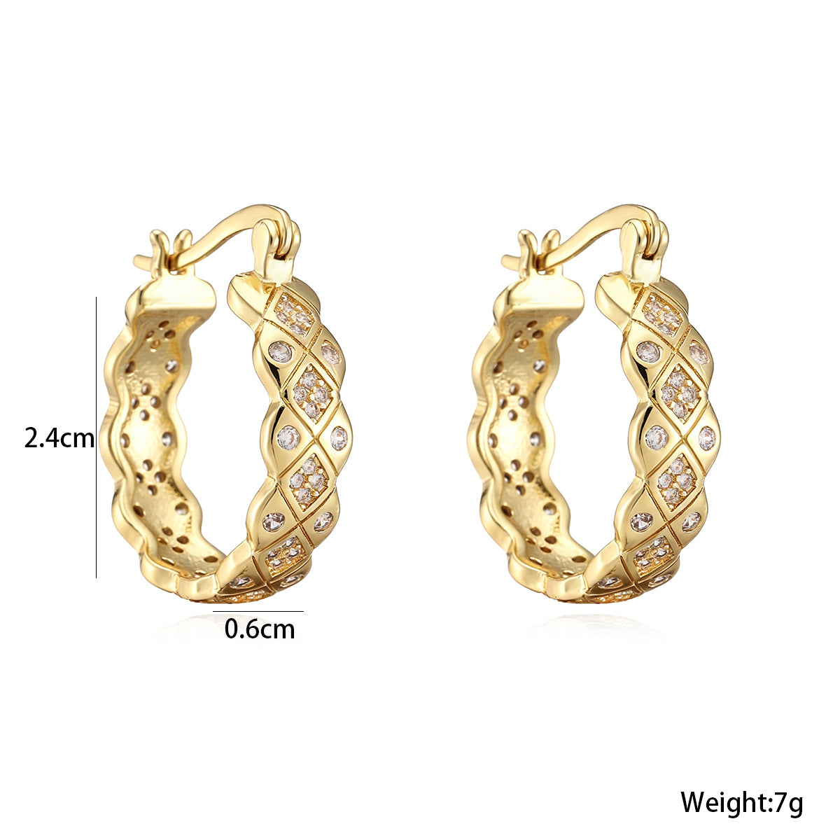 Geometric Micro Pave Earrings For Women In Copper With 18K Real Gold Water Plating And Zircon Inlay