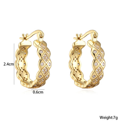 Geometric Micro Pave Earrings For Women In Copper With 18K Real Gold Water Plating And Zircon Inlay