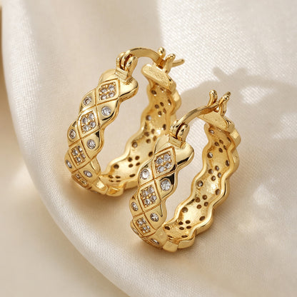 Geometric Micro Pave Earrings For Women In Copper With 18K Real Gold Water Plating And Zircon Inlay