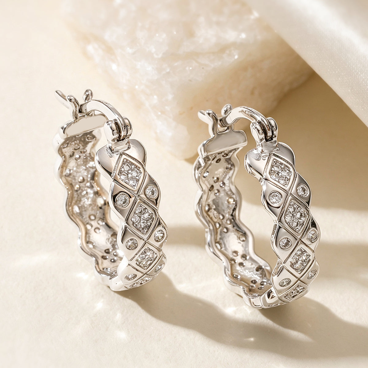 Geometric Micro Pave Earrings For Women In Copper With 18K Real Gold Water Plating And Zircon Inlay