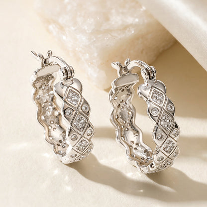 Geometric Micro Pave Earrings For Women In Copper With 18K Real Gold Water Plating And Zircon Inlay