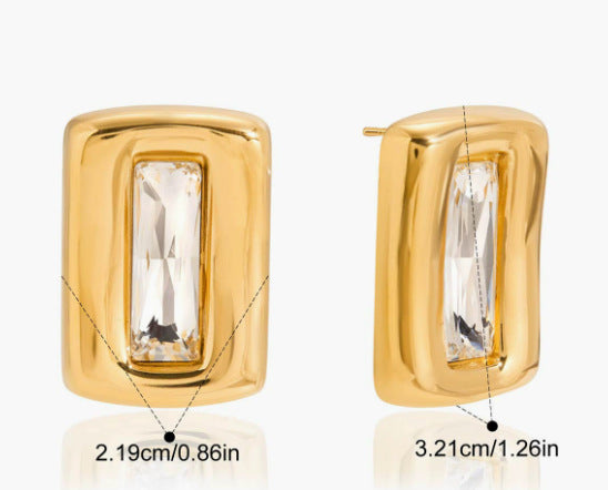 Retro Geometric Earrings For Women In Titanium Steel With Zircon Inlay, Electroplated Finish And 304 Stainless Steel Ear Pins