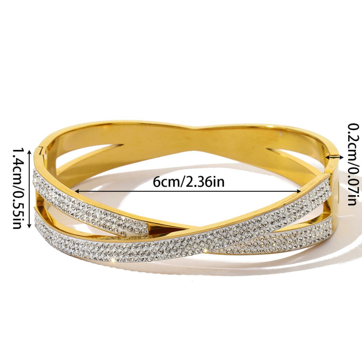 Golden Plated Titanium Steel Circle Bangle With Electroplated Inlay Craft In Gold