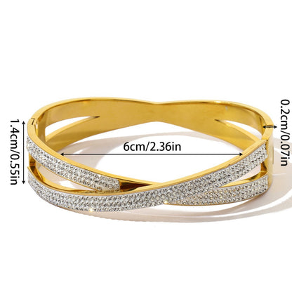 Golden Plated Titanium Steel Circle Bangle With Electroplated Inlay Craft In Gold