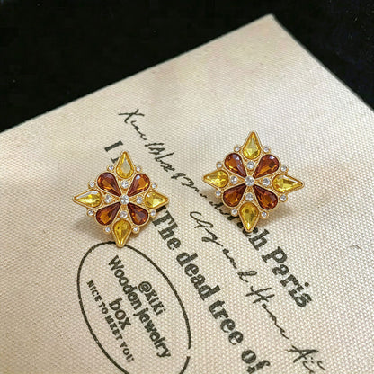 Bohemian Star Stud Earrings For Unisex In Silver Alloy With Rhinestones