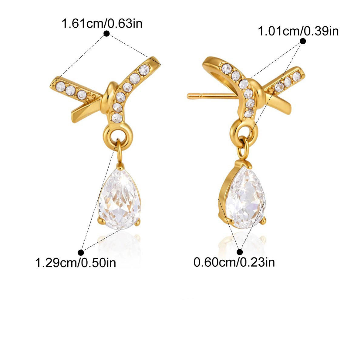 Sweet Bow Tie Stud Earrings For Women In Waterproof Non Tarnish 304 Stainless Steel With Rhinestones Inlay