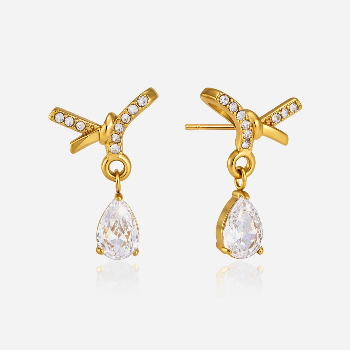 Sweet Bow Tie Stud Earrings For Women In Waterproof Non Tarnish 304 Stainless Steel With Rhinestones Inlay
