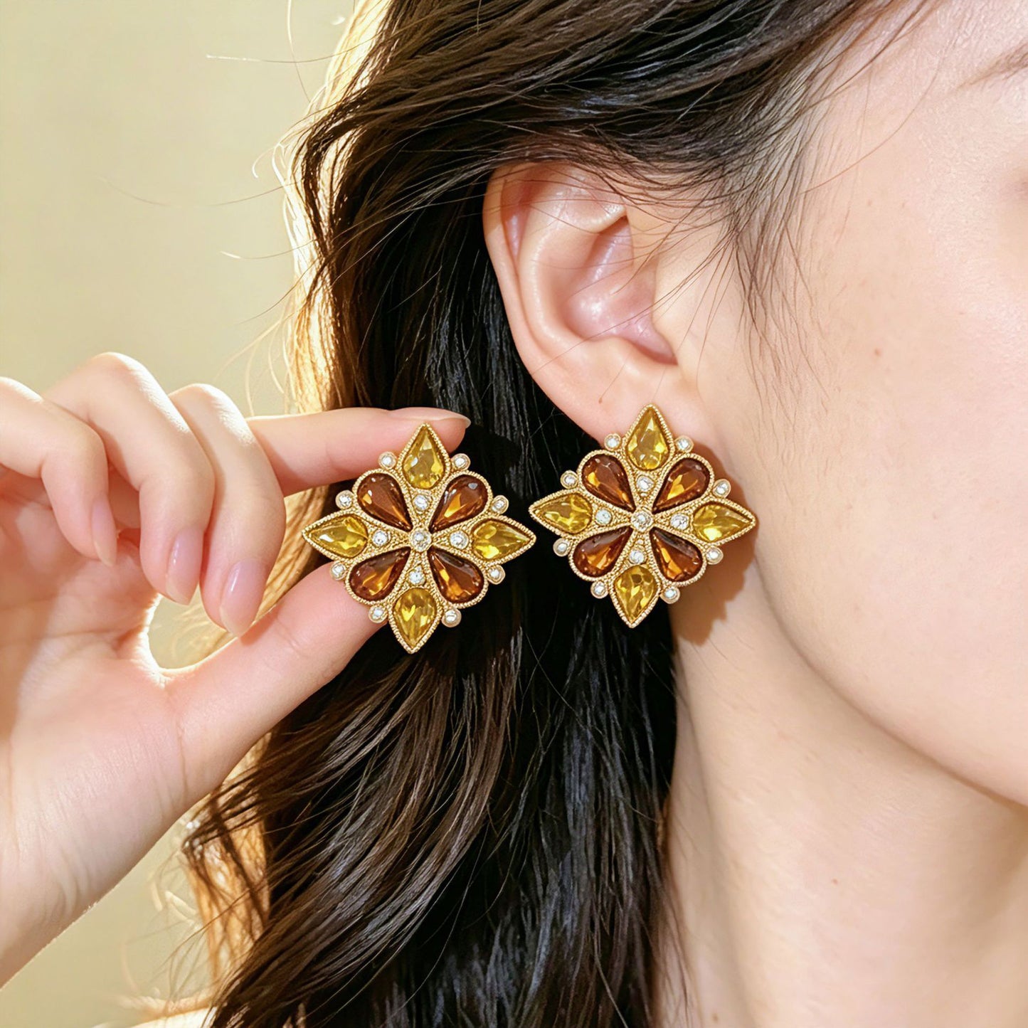 Bohemian Star Stud Earrings For Unisex In Silver Alloy With Rhinestones
