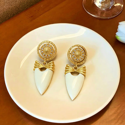 Round Drop Earrings For Women In White Zinc Alloy With Rhinestones And 925 Sterling Silver Studs