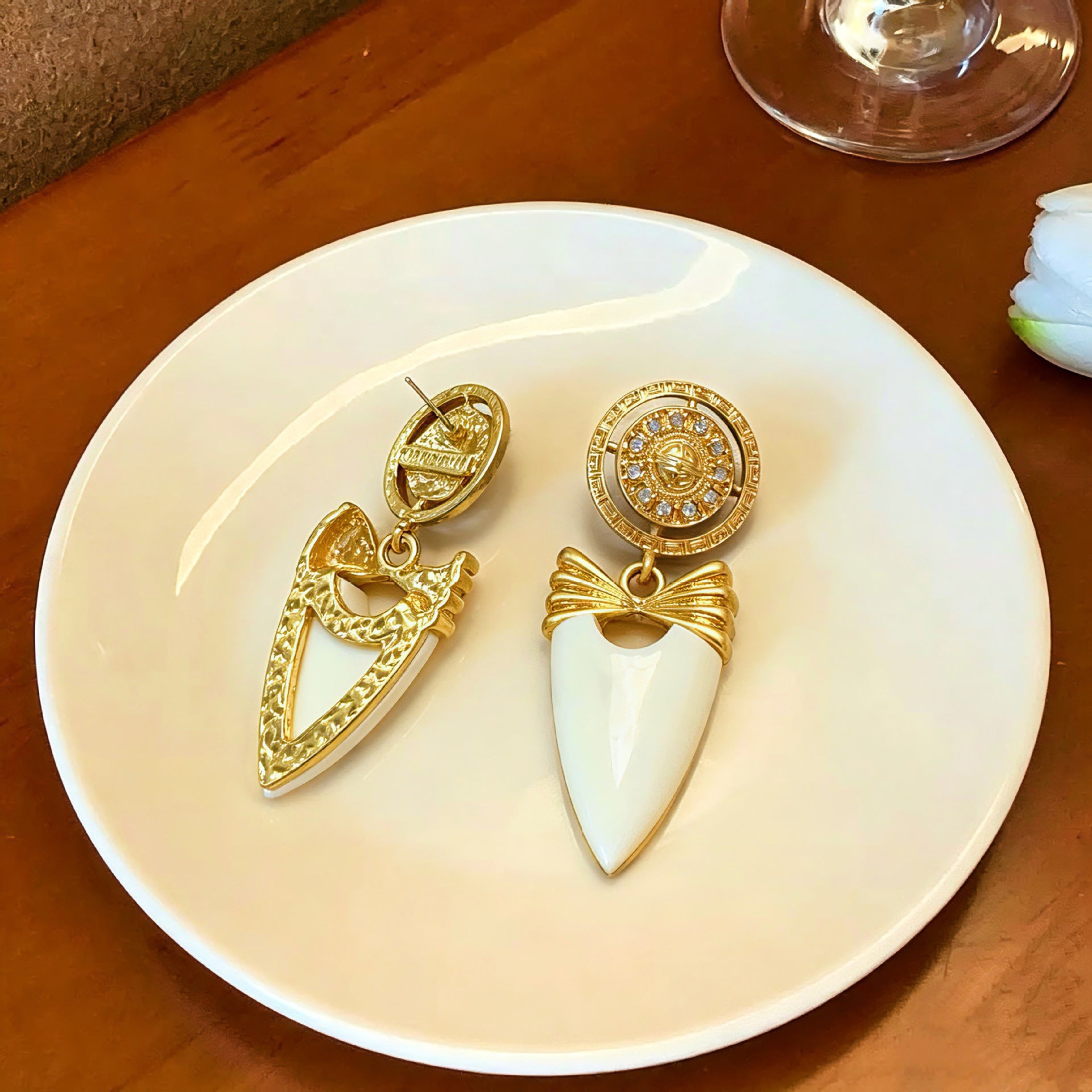 Round Drop Earrings For Women In White Zinc Alloy With Rhinestones And 925 Sterling Silver Studs