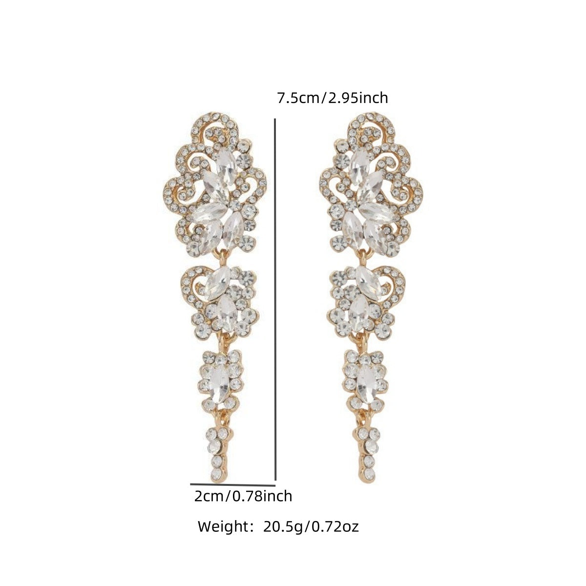 Elegant Geometric Drop Earrings For Women In KC Golden Plated Zinc Alloy With Rhinestone Inlay