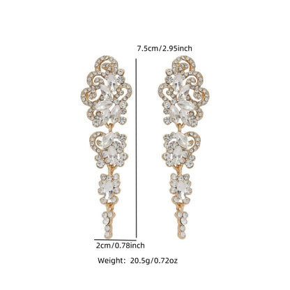 Elegant Geometric Drop Earrings For Women In KC Golden Plated Zinc Alloy With Rhinestone Inlay