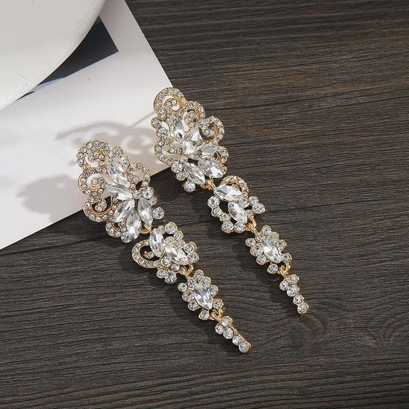 Elegant Geometric Drop Earrings For Women In KC Golden Plated Zinc Alloy With Rhinestone Inlay
