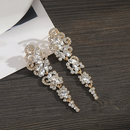 Elegant Geometric Drop Earrings For Women In KC Golden Plated Zinc Alloy With Rhinestone Inlay
