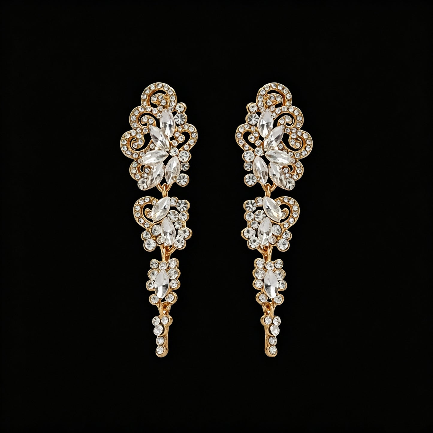 Elegant Geometric Drop Earrings For Women In KC Golden Plated Zinc Alloy With Rhinestone Inlay