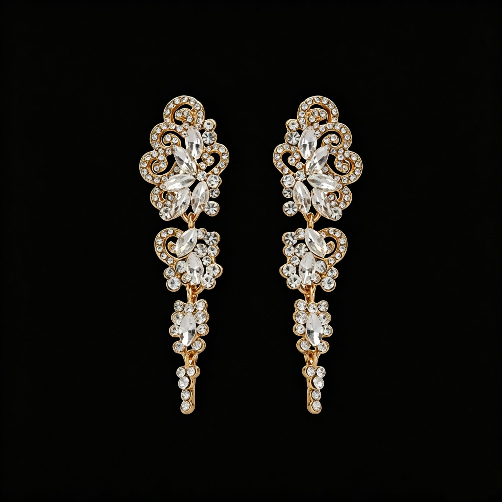 Elegant Geometric Drop Earrings For Women In KC Golden Plated Zinc Alloy With Rhinestone Inlay