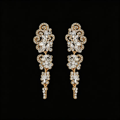 Elegant Geometric Drop Earrings For Women In KC Golden Plated Zinc Alloy With Rhinestone Inlay