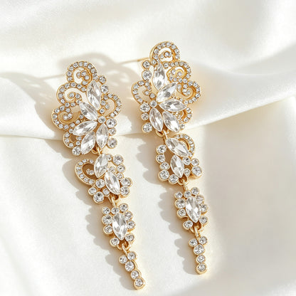 Elegant Geometric Drop Earrings For Women In KC Golden Plated Zinc Alloy With Rhinestone Inlay