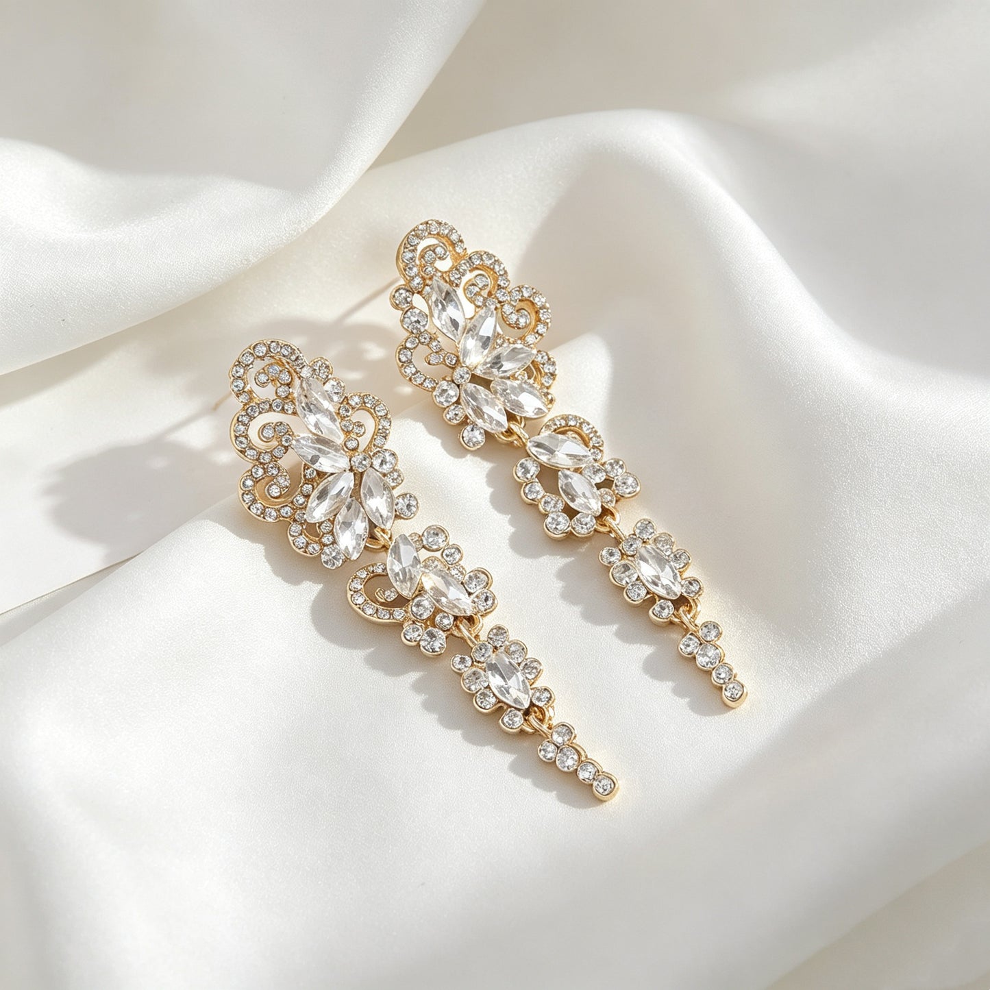 Elegant Geometric Drop Earrings For Women In KC Golden Plated Zinc Alloy With Rhinestone Inlay