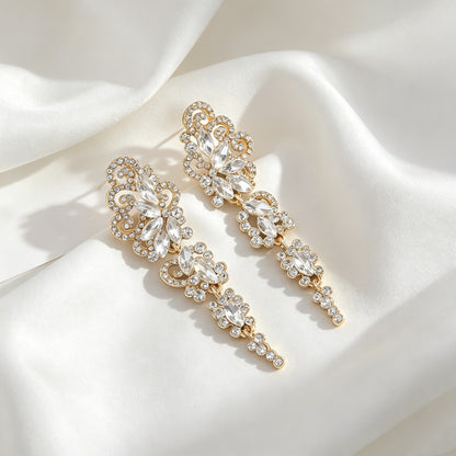 Elegant Geometric Drop Earrings For Women In KC Golden Plated Zinc Alloy With Rhinestone Inlay