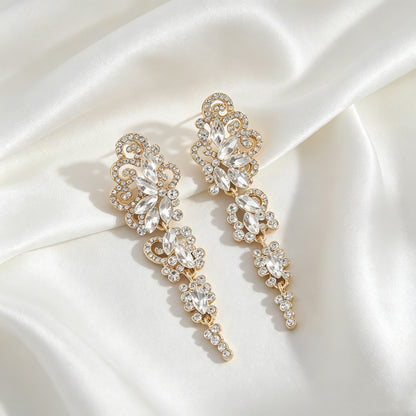 Elegant Geometric Drop Earrings For Women In KC Golden Plated Zinc Alloy With Rhinestone Inlay