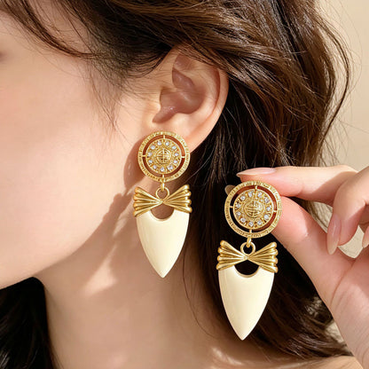 Round Drop Earrings For Women In White Zinc Alloy With Rhinestones And 925 Sterling Silver Studs