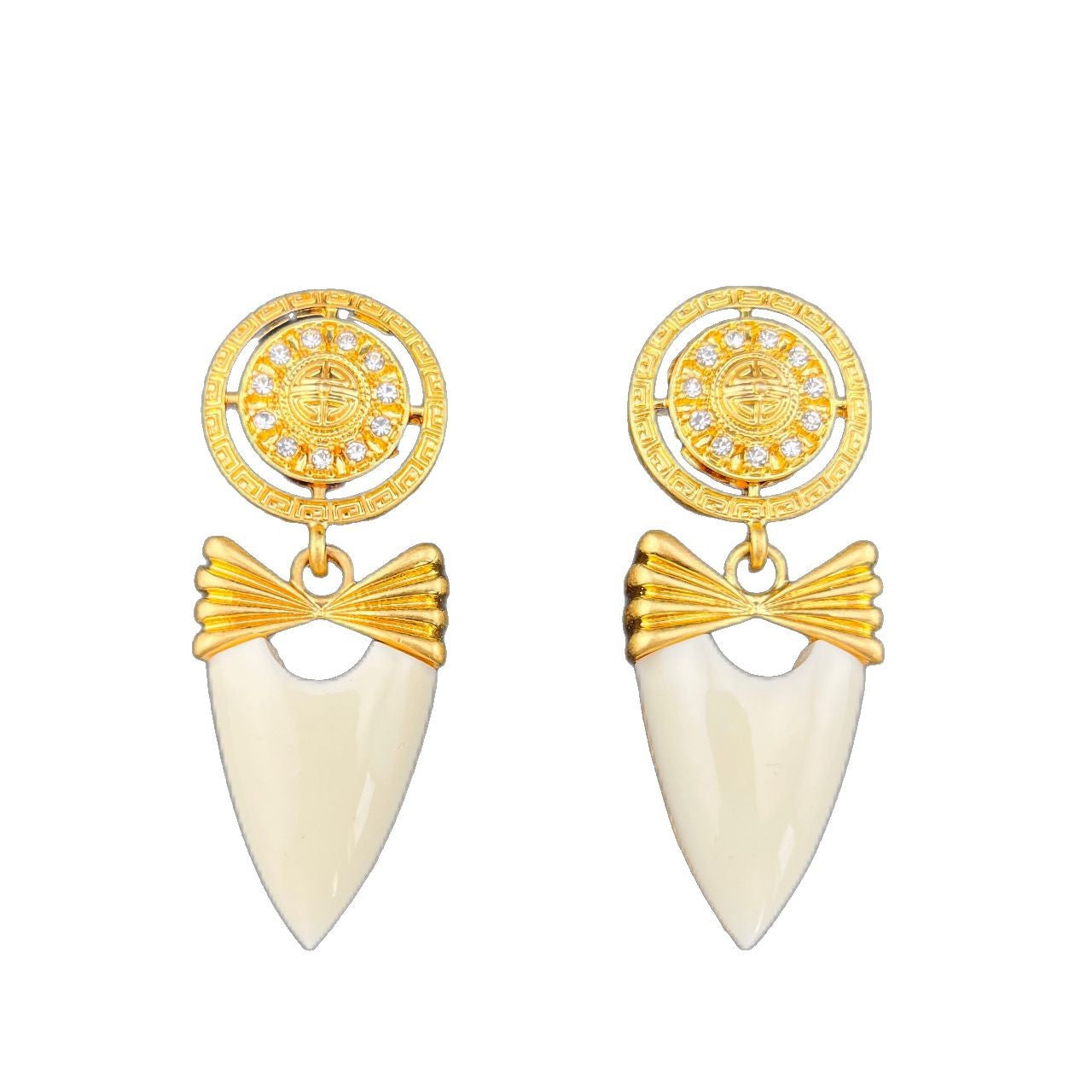 Round Drop Earrings For Women In White Zinc Alloy With Rhinestones And 925 Sterling Silver Studs