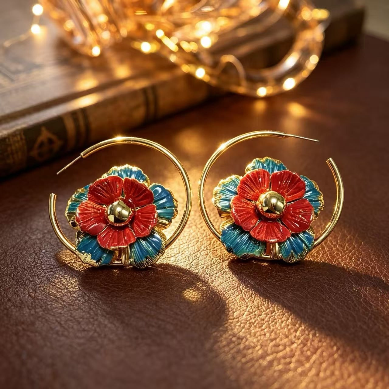 Flowers Hoop Earrings For Unisex Featuring Enamel Craft And Alloy Material With 925 Sterling Silver Stud Posts In Silver