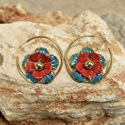 Flowers Hoop Earrings For Unisex Featuring Enamel Craft And Alloy Material With 925 Sterling Silver Stud Posts In Silver