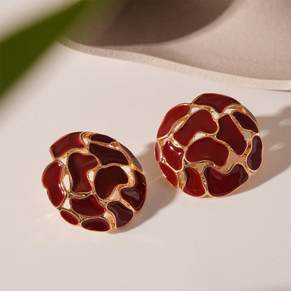 Simple Style Red Enamel Flowers Stud Earrings For Unisex Featuring Alloy Material