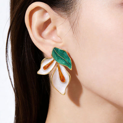 Unisex Flowers Stud Earrings For Everyday Wear Featuring Electroplated Enamel Craft And 925 Sterling Silver Posts