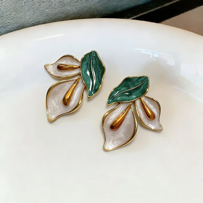 Unisex Flowers Stud Earrings For Everyday Wear Featuring Electroplated Enamel Craft And 925 Sterling Silver Posts