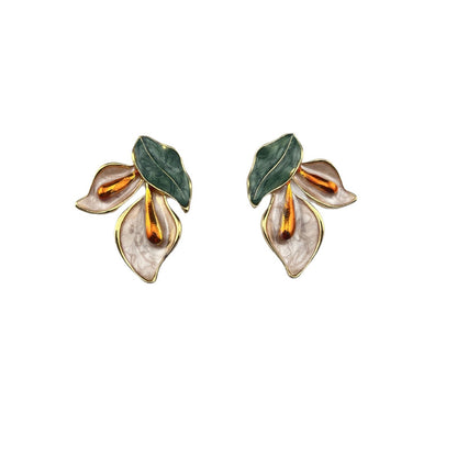 Unisex Flowers Stud Earrings For Everyday Wear Featuring Electroplated Enamel Craft And 925 Sterling Silver Posts