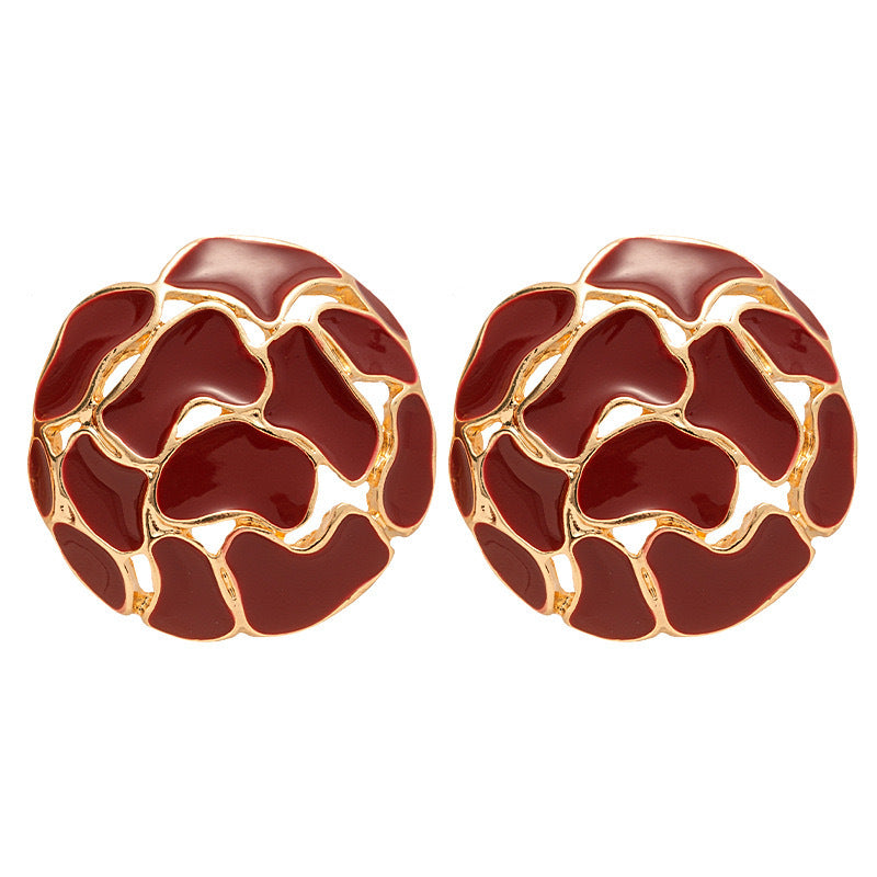 Simple Style Red Enamel Flowers Stud Earrings For Unisex Featuring Alloy Material