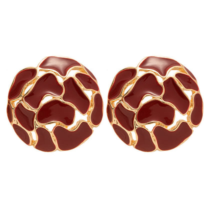Simple Style Red Enamel Flowers Stud Earrings For Unisex Featuring Alloy Material