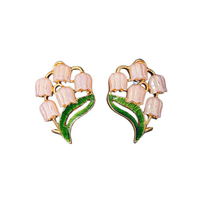 Sweet Champagne Flowers Stud Earrings In Zinc Alloy With Electroplated Finish, Unisex Clip Earrings