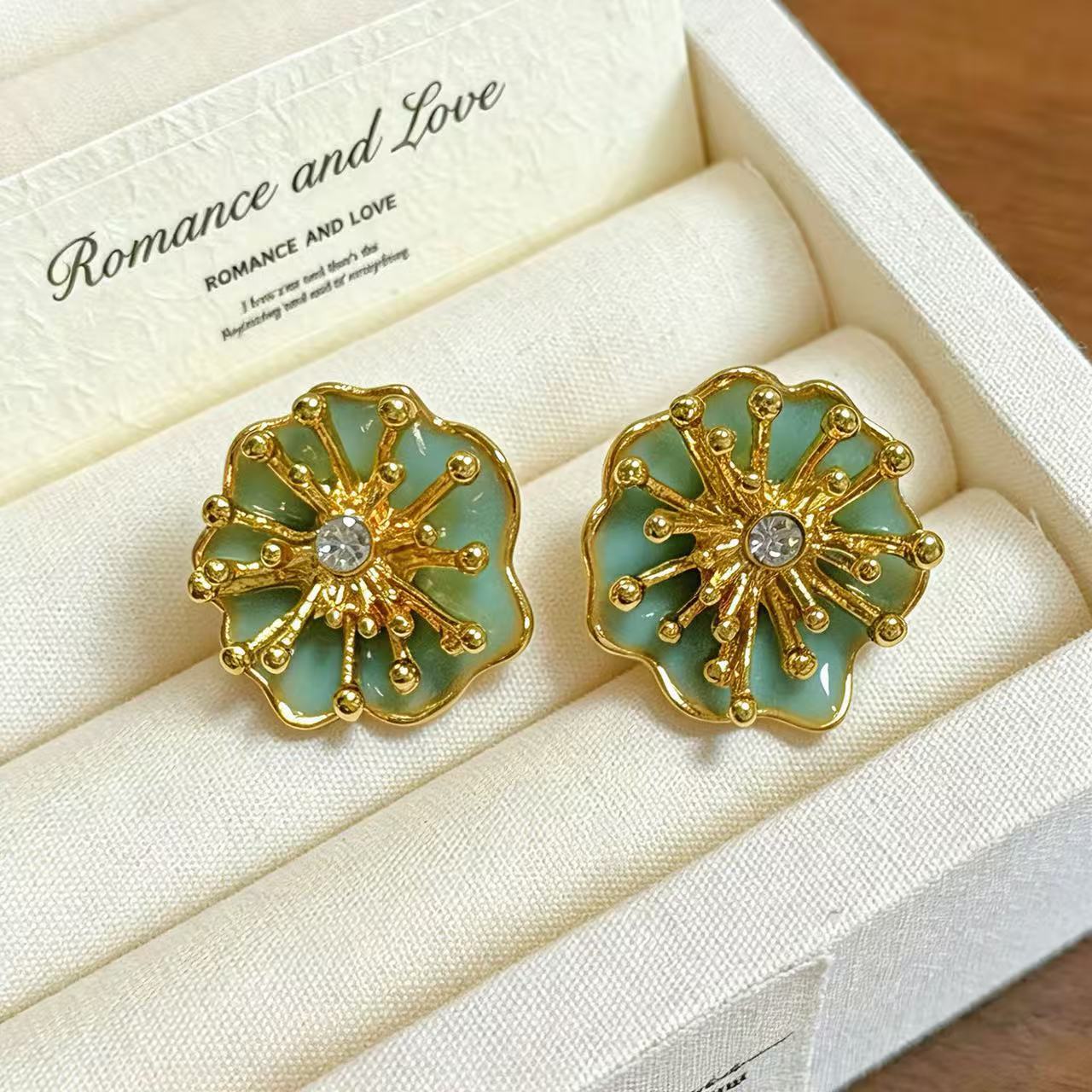 Red Enamel Flowers Stud Earrings For Women With 925 Sterling Silver Posts And Zinc Alloy Design