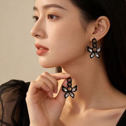 Butterfly Stud Earrings With 925 Sterling Silver Ear Pins And Crystal Inlay Featuring Stoving Varnish Finish