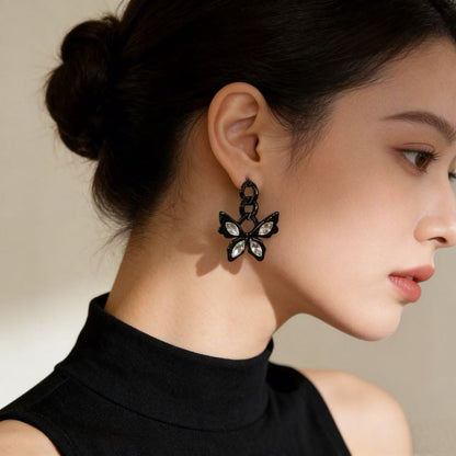 Butterfly Stud Earrings With 925 Sterling Silver Ear Pins And Crystal Inlay Featuring Stoving Varnish Finish
