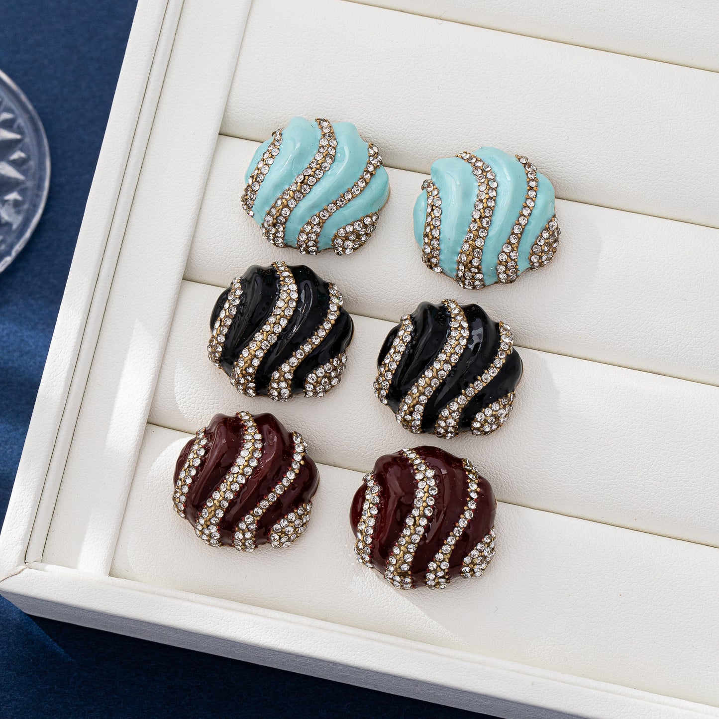 Round Wine Red Enamel Stud Earrings For Women Featuring Zinc Alloy With 925 Sterling Silver Ear Pins