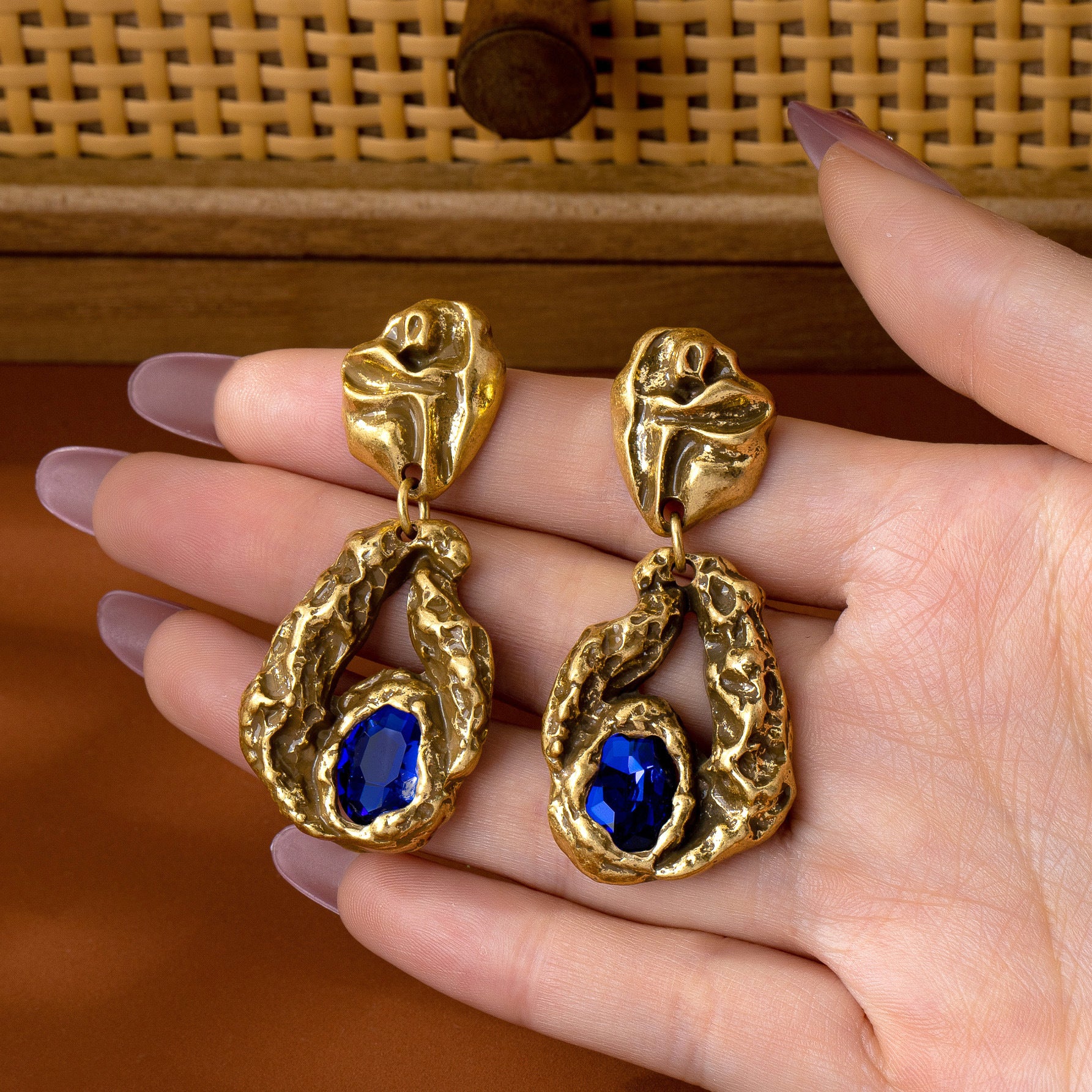 Folds For Women Blue Zinc Alloy Earrings Featuring 925 Sterling Silver Stud Posts