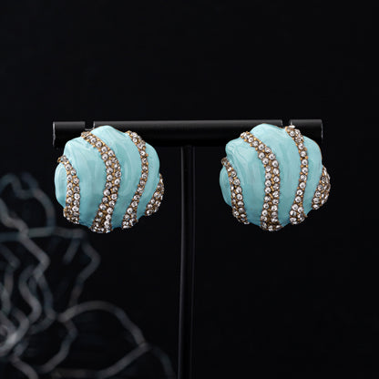 Round Wine Red Enamel Stud Earrings For Women Featuring Zinc Alloy With 925 Sterling Silver Ear Pins