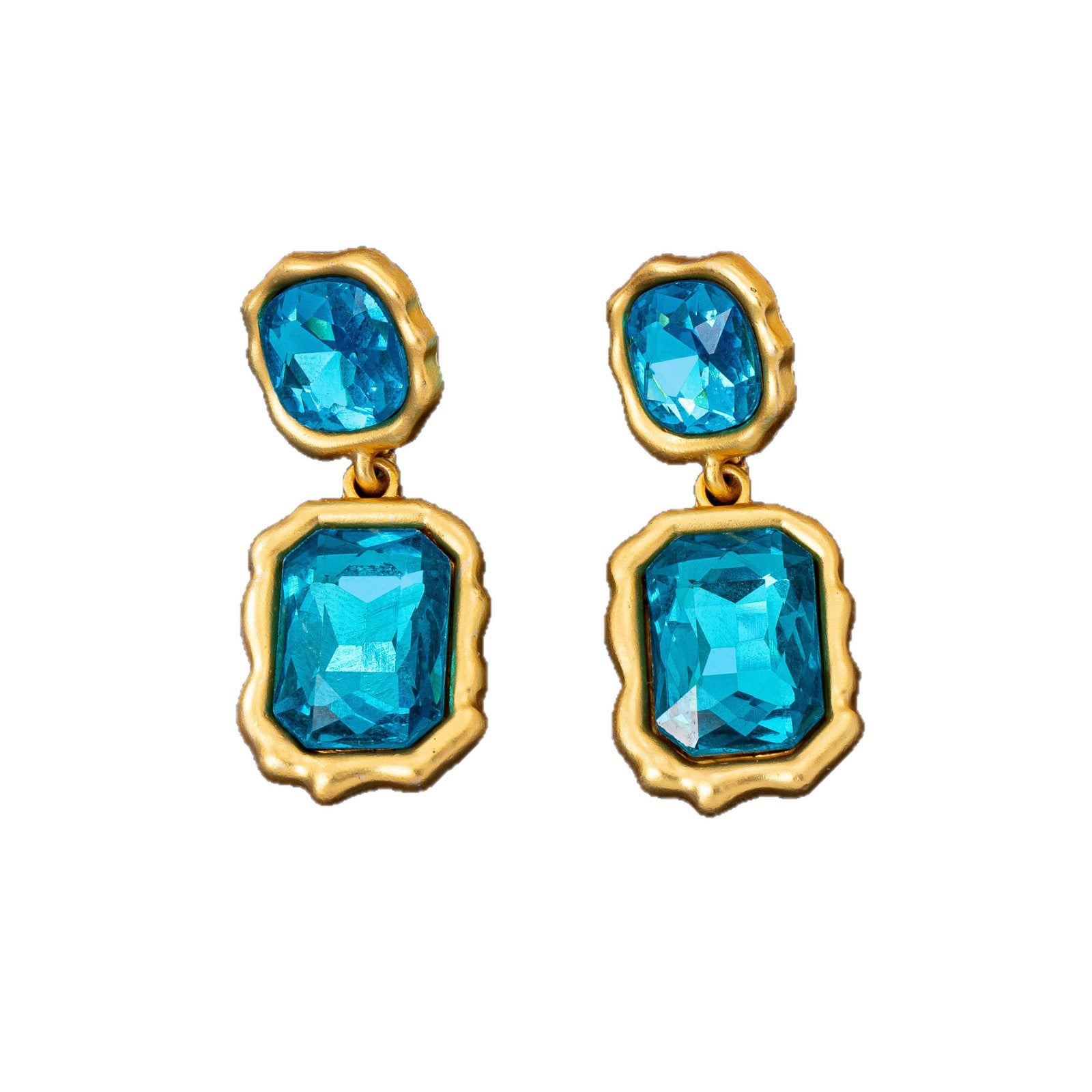 Geometric Blue Crystal Earrings For Women In Zinc Alloy With 925 Sterling Silver Studs