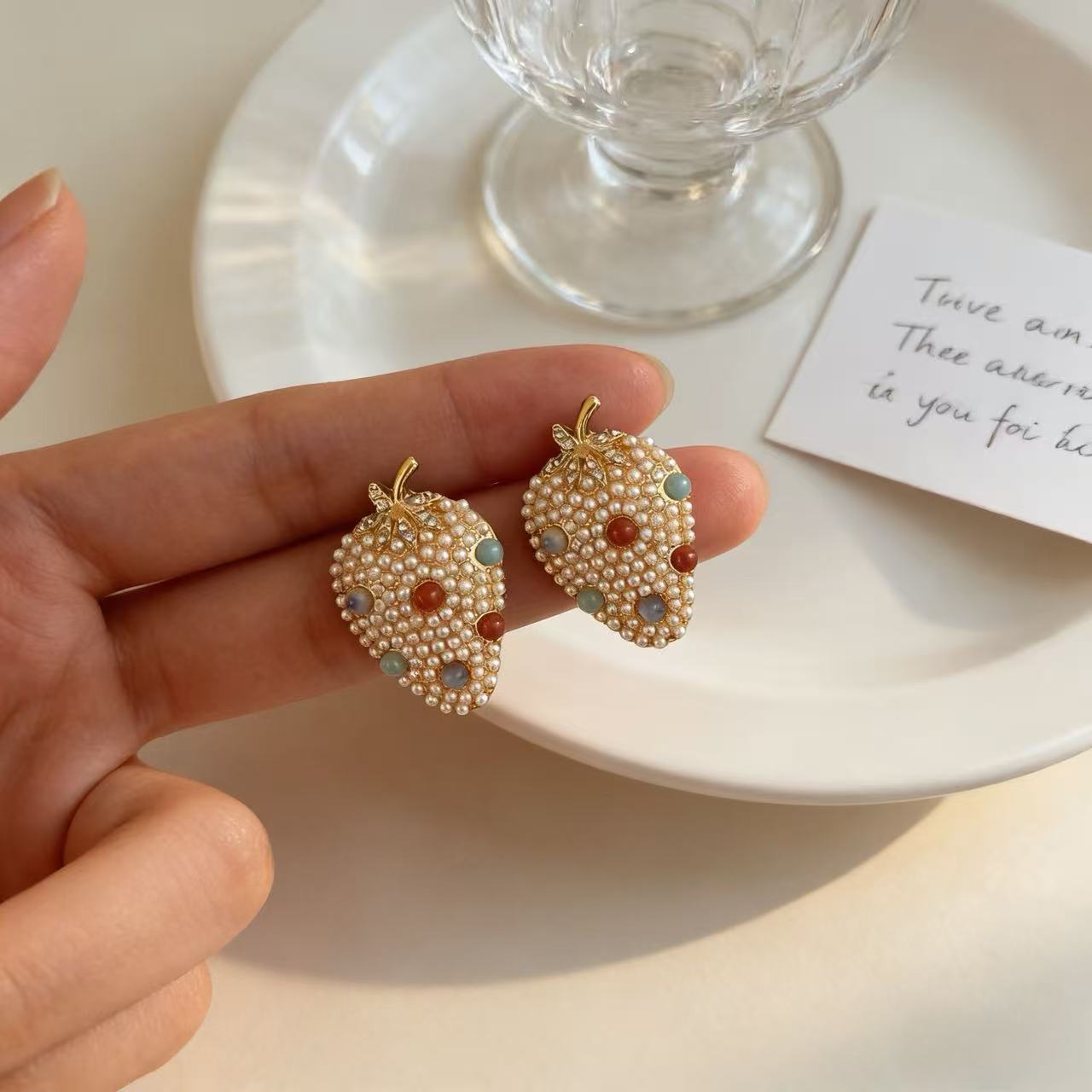 Strawberry Stud Earrings For Women Featuring 925 Sterling Silver Ear Pins And Zinc Alloy With Gem Inlay In Silver
