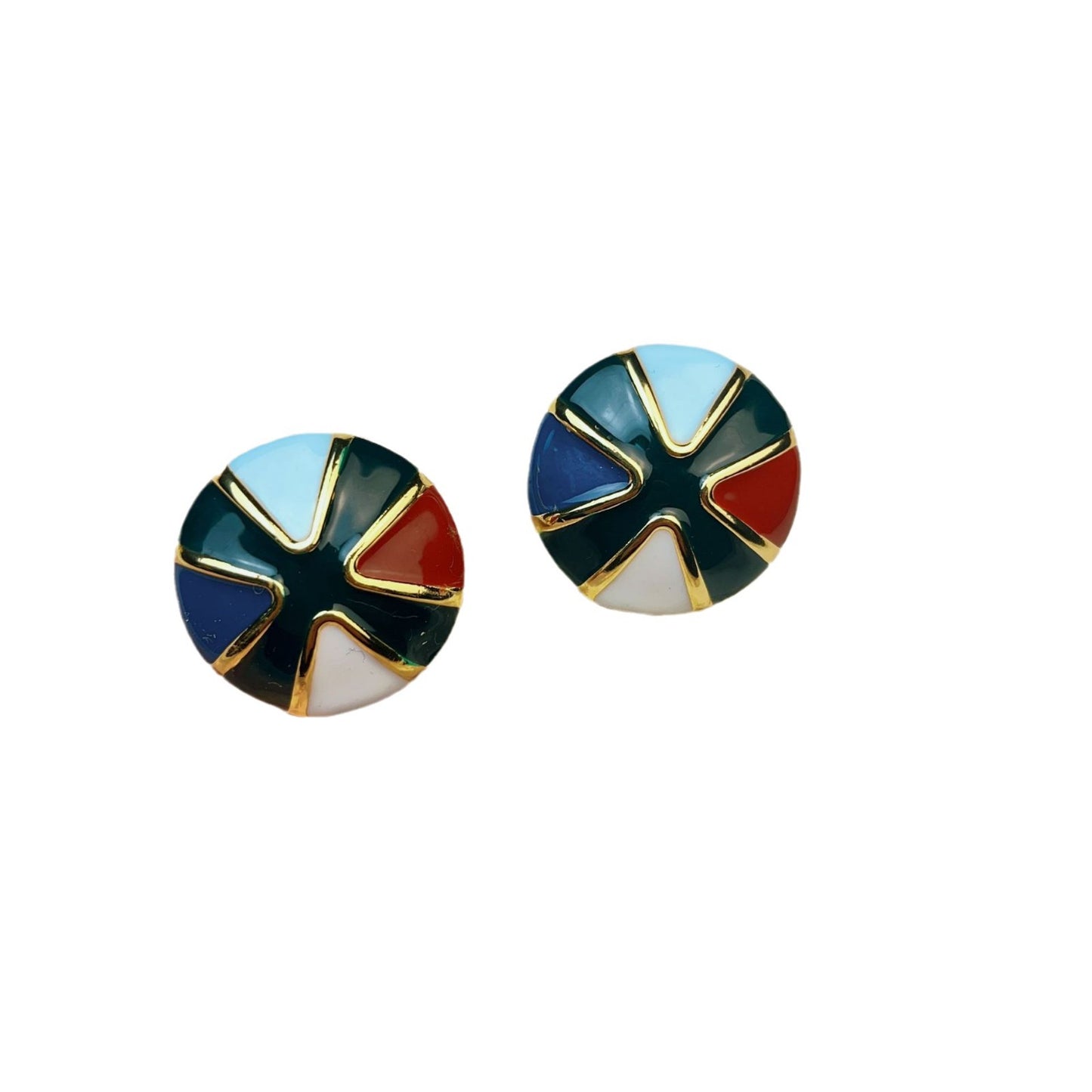 Round Enamel Stud Earrings For Women In Silver Featuring 925 Sterling Silver Ear Pins And Zinc Alloy Material