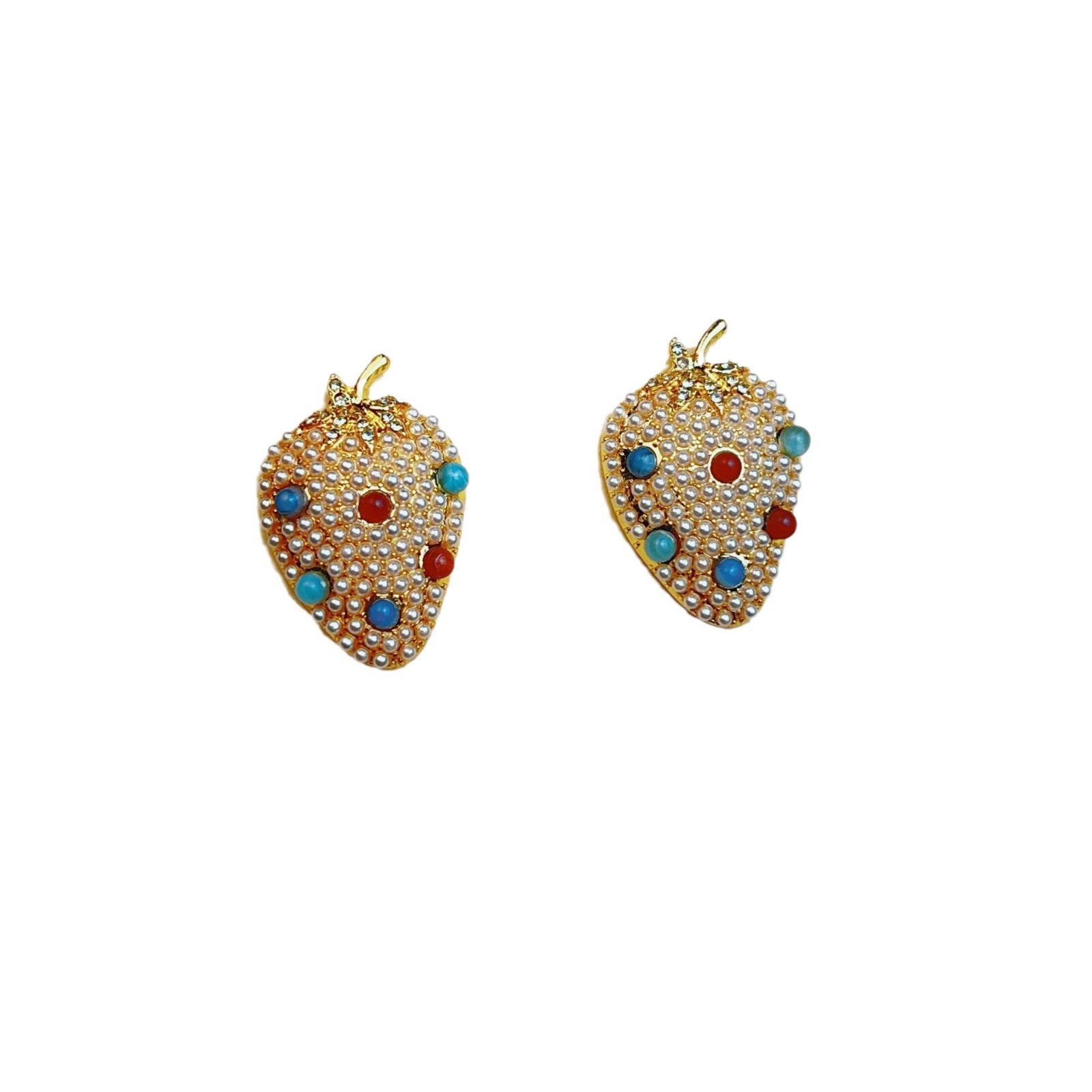 Strawberry Stud Earrings For Women Featuring 925 Sterling Silver Ear Pins And Zinc Alloy With Gem Inlay In Silver